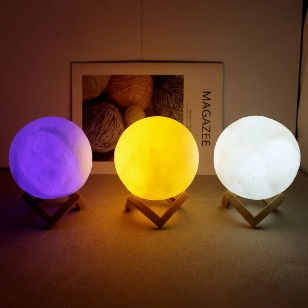 Moon Lamp LED Night Light Battery Powered With Stand Starry Lamp